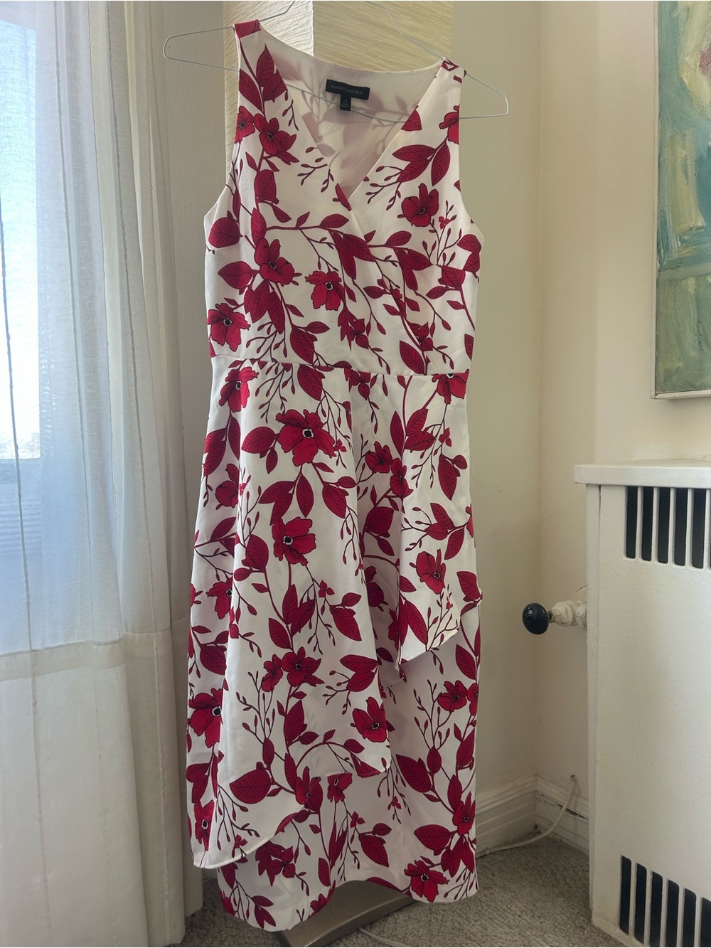 BANANA REPUBLIC Sleeveless Wrap Dress - White with Red Floral